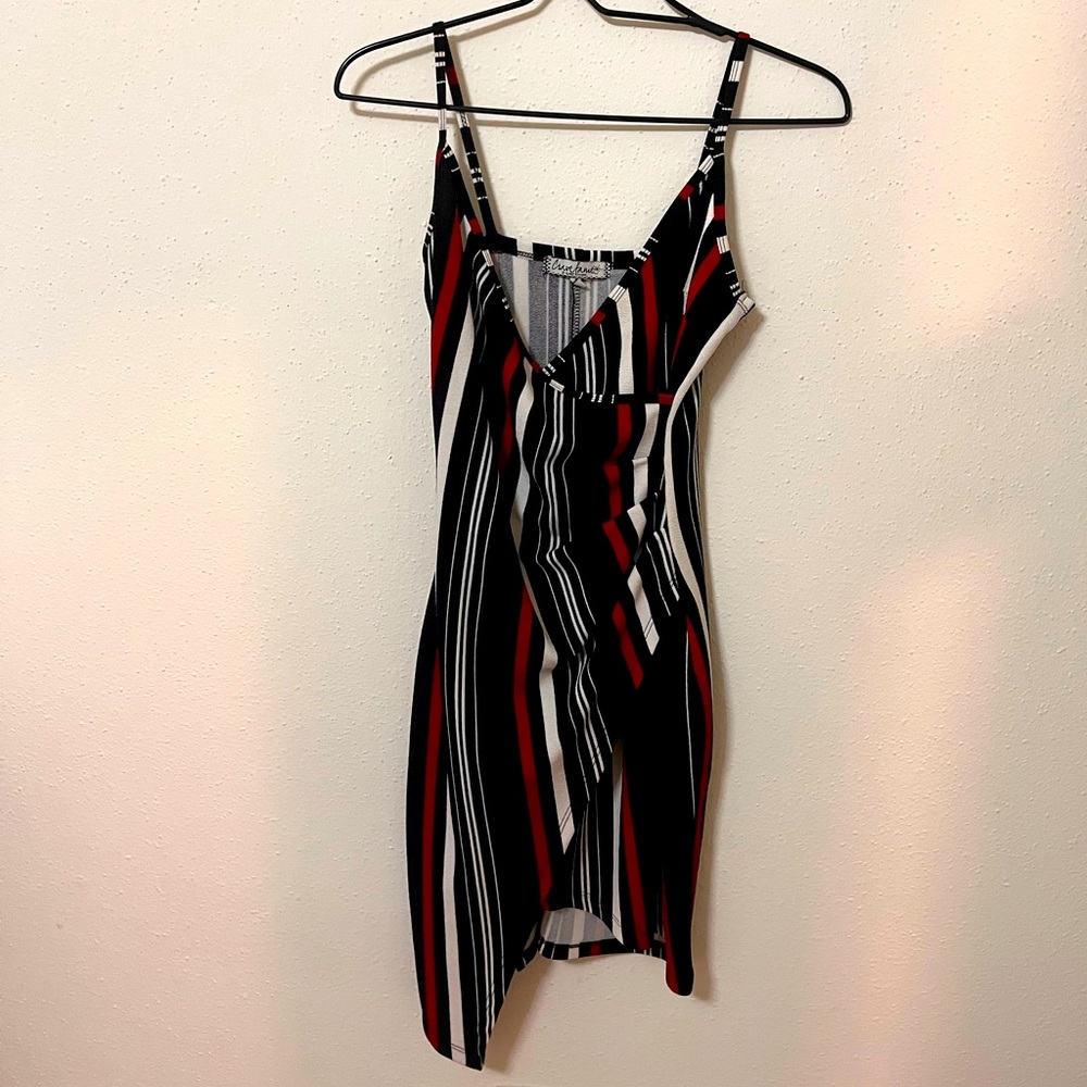 White, Black and Red Stripe Dress!